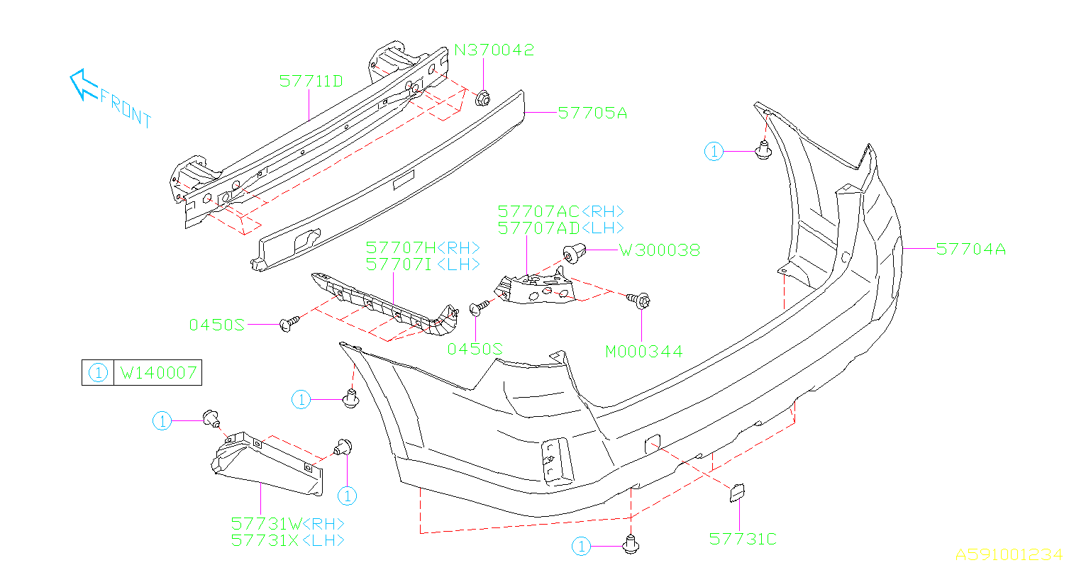 Subaru Outback Bumper Cover Bracket (Left, Rear, Upper) - 57707AJ35A ...